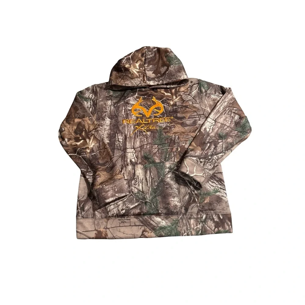 Realtree Xtra Camo Hoodie Kids Large Orange Embroidered Logo Pullover Sweatshirt